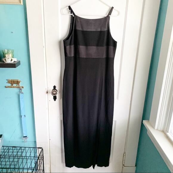 Vintage 90’s Dave & Johnny Maxi Dress High Neckline Satin Striped Bodice Size 14 - Picture 1 of 11